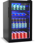 COSTWAY 120 Can Mini Beverage Fridge, Freestanding Beverage Refrigerator Cooler with Glass door, Removable Shelves for Soda Beer Wine, Small Drink Bar Fridge for Home Living Bedroom, 3.2 Cu.Ft | Cooler with Glass door, Removable Shelves for Soda Beer W... by COSTWAY