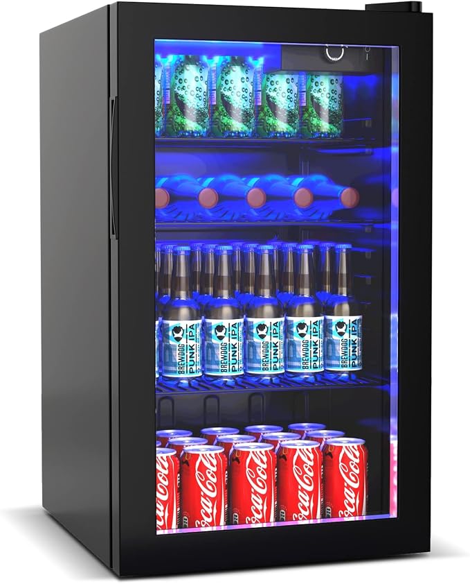 COSTWAY 120 Can Mini Beverage Fridge, Freestanding Beverage Refrigerator Cooler with Glass door, Removable Shelves for Soda Beer Wine, Small Drink Bar Fridge for Home Living Bedroom, 3.2 Cu.Ft | Cooler with Glass door, Removable Shelves for Soda Beer W... by COSTWAY