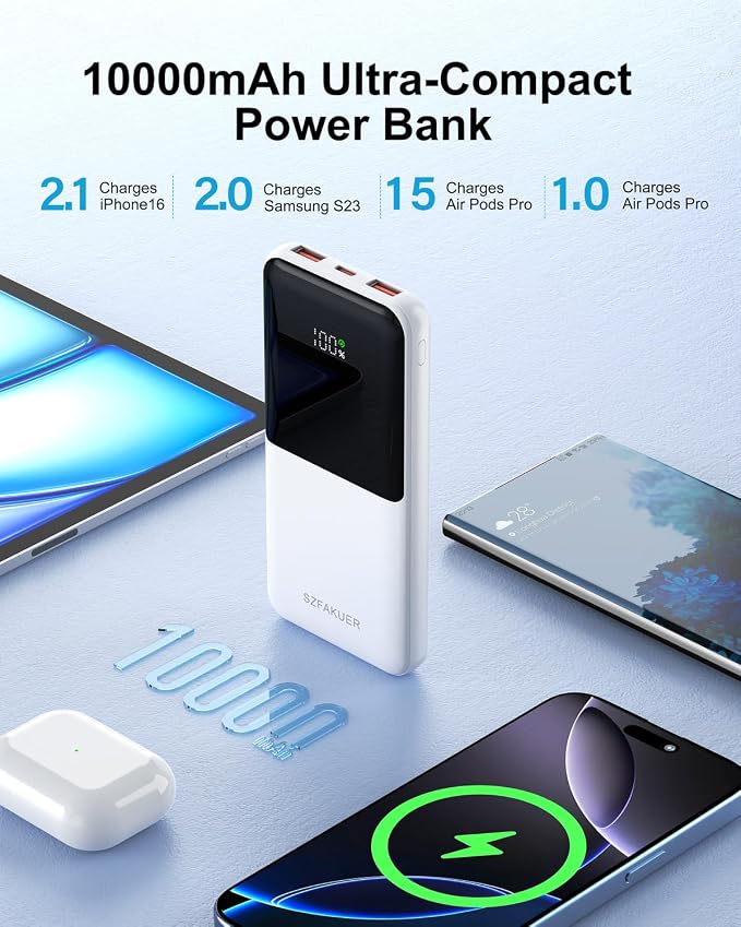 Portable Charger,Slim 10000mAh Power Bank,22.5W USB-C Fast Charging Battery Pack Compatible with iPhone 17/16/15/14/13/12 Pro Samsung Galaxy, iPad, AirPods, Android Tablets (White) - Image 5