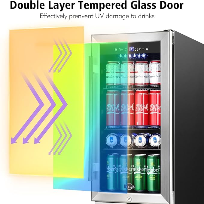 15" Beverage Cooler 130 Can Quiet Compressor Fridge | Quiet < 38dB, fast stable cooling, temp memory, glass door lock, built-in/freestanding - Image 5