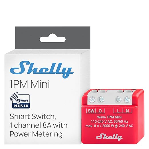 Shelly Wave 1PM Mini US LR, Z-Wave Long Range Smart Switch Relay by Shelly