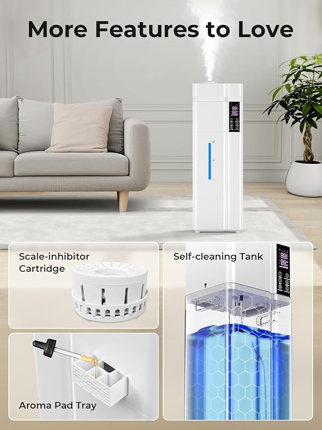 13L/3.43Gal Humidifier Large Room, 800ft² Coverage, 100H Runtime, Auto Humidity Control, Top Fill, Humidifiers for Bedroom, 35dB Quiet, Sleep Mode, Aroma Diffuser, 24H Timer, Auto Shut-off Protection - Image 8