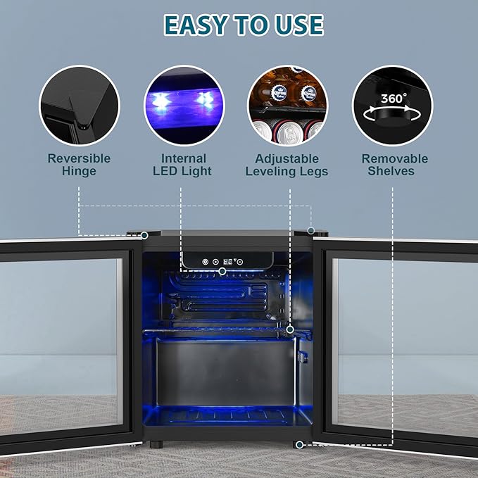 Electactic 48 Can Beverage Refrigerator,12 Bottle Wine Cooler with Stainless Steel Glass Door, Digital Temperature Display, Countertop Mini Fridge for Soda, Wine or Beer, Silver - Image 5