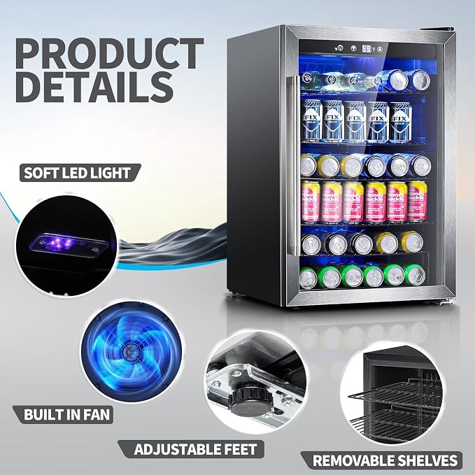 Antarctic Star Beverage Refrigerator,145 Can Mini Fridge,Freestanding wine cooler for Soda Beer or Wine,Glass Door, Small Drink Dispenser Machine, Touch Screen for Home Office or Bar, 4.5 cu.ft - Image 3