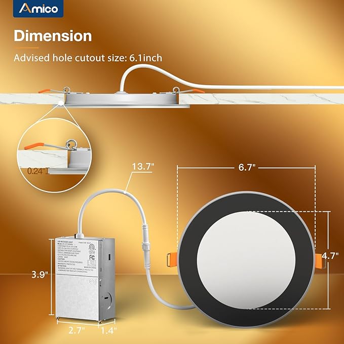 Amico 12 Pack Black 6 Inch 5CCT LED Recessed Ceiling Light - Image 4