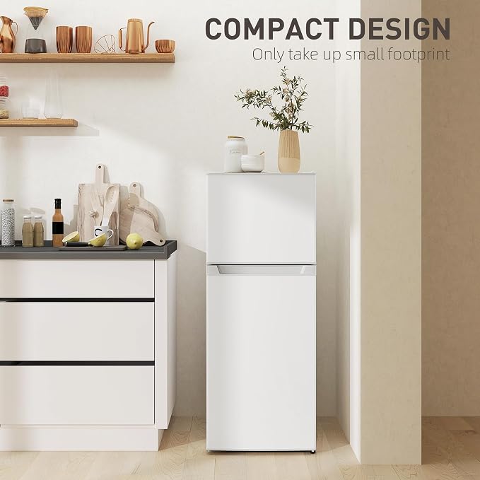 HOMCOM 4 Cu.Ft Mini Fridge with Freezer Double Reversible White | Compact Refrigerator, Adjustable Thermostat, Shelf, for Bedroom Dorm Home Office, Energy Efficient - Image 8