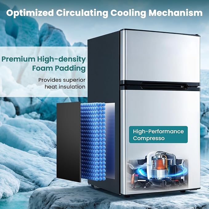 3.2 Cu.Ft Mini Fridge with Freezer, Quiet Small Refrigerator | Double Door, Adjustable Thermostat and Removable Glass Shelves, For Office, Bedroom, Dorm and Apartment - Image 3