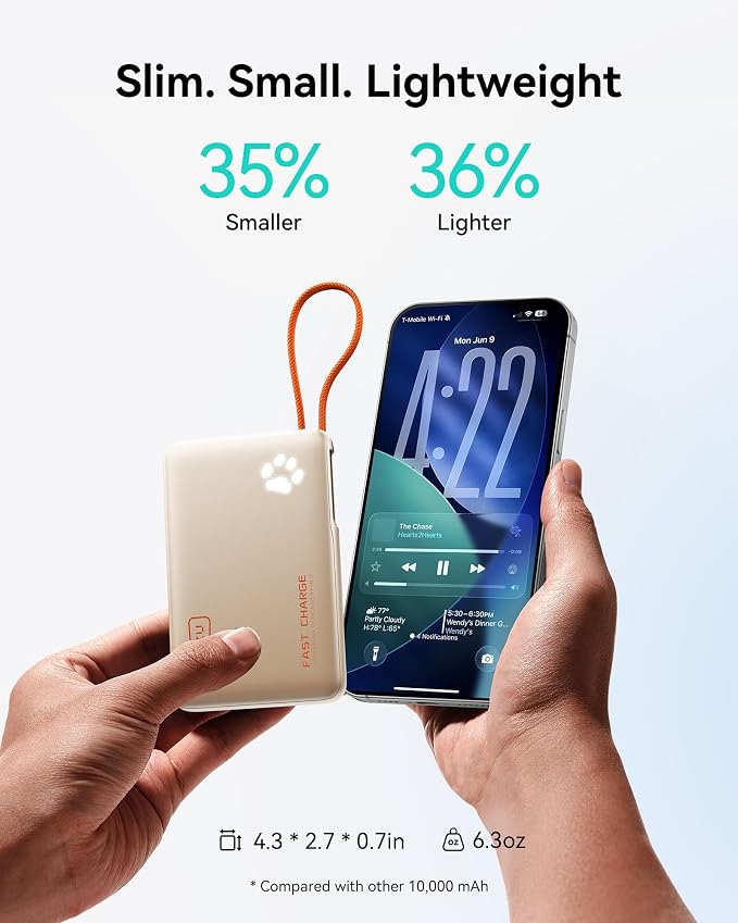 INIU 45W Power Bank, Fast Charging Portable Charger with Built-in USB C Cable, 10000mAh Small Type C Powerbank, Battery Pack for iPhone 17 16 15 14, iPad, Samsung S25 S24 etc Travel Camping, White - Image 3