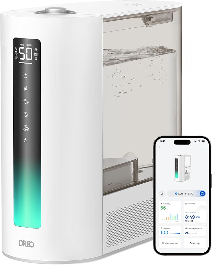 DREO 6L Humidifiers for Bedroom, Smart Warm & Cool Mist for Large Room, 60Hr Quiet Runtime for Baby, Plant, Humidity Sensor, Indicator Light, 12H Timer, Google/Alexa, Grey by DREO
