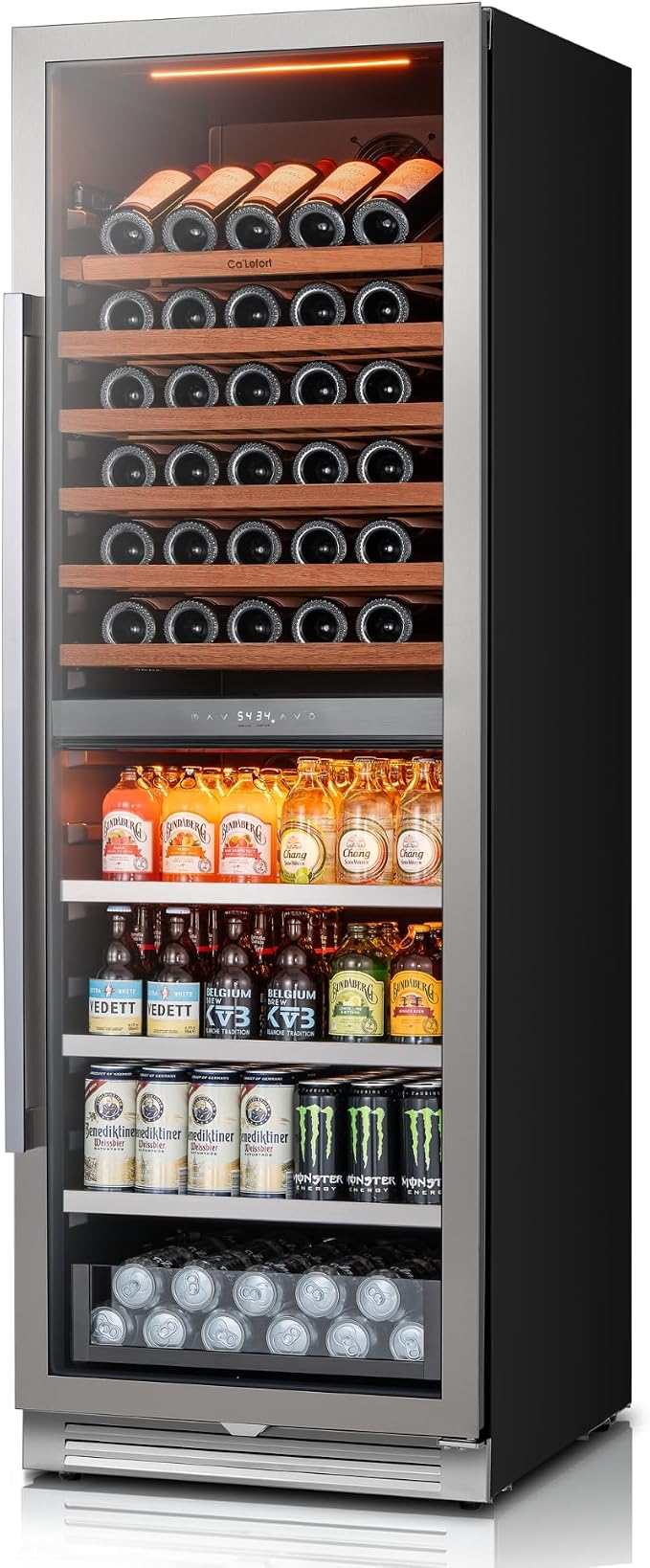 Ca'Lefort 24 Inch Dual Zone Wine & Beverage Center, 185 Can & 77 Bottle | 69-Inch Tall Wine Cellar, Quiet Inverter Compressor, 40-65°F Temperature Control, Display Shelf, Glide-Out Shelves & Drawer by CaLefort
