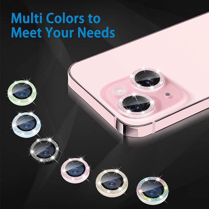 Compatible with iPhone 15 & 15 Plus Camera Lens Protector, Bling Glitter 9H - Image 8