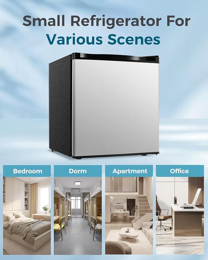 Feelfunn Mini Fridge with Freezer - 1.7 Cu.Ft Single Door Mini Refrigerator with Adjustable Thermostat, Energy Saving, Low Noise, Small Fridge for Bedroom, Office, Dorm, Apartment, Classroom - Silver - Image 7