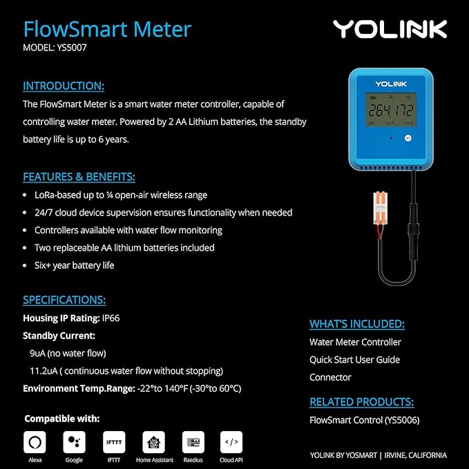 YoLink FlowSmart NSF Smart Water Monitor and Leak Detection: 1 Inch Advanced - Image 7