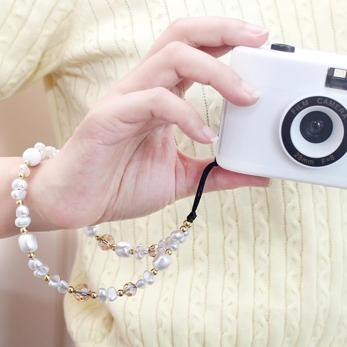 CMVFYL Beaded Camera Wrist Strap, Cute Phone Charms Strap, Pearl Bracelet Wrist - Image 8