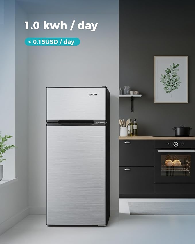 EUHOMY Mini Fridge with Freezer, 4.5 Cu.Ft Mini Refrigerator fridge, 2 door For Bedroom/Dorm/Office/Apartment - Food Storage or Cooling drinks, Silver - Image 8