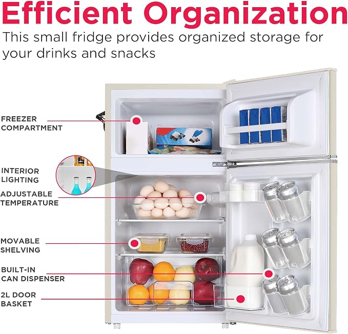 Frigidaire EFR840-Cream EFR840 Retro Mini Fridge with Freezer & Side Bottle Opener-Small 2 Door Refrigerator for Office Bar or College Dorm Room-3.1 Cu Ft (Cream) - Image 5