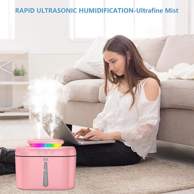 SZO Humidifiers for Bedroom, 2.5L Capacity, Auto Shut-Off, Easy to Fill & Clean, 16 dB Quiet Ultrasonic Humidifier for Large Room, Plants, Baby Nursery, Indoor, Night Light（Pink） - Image 3