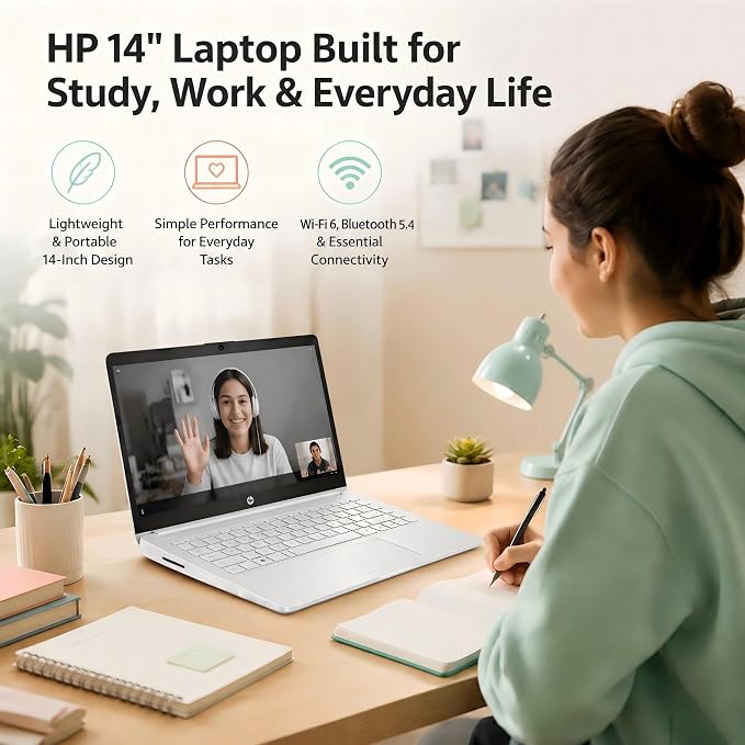 HP 14 Laptop for Students and Home Use, Intel Processor N150, 16GB RAM | 128GB UFS+256GB MSD, 14" HD Display, Wi-Fi 6, 1-Year Microsoft 365, Copilot AI Key, Lightweight, Natural Silver, W/Mouse - Image 8