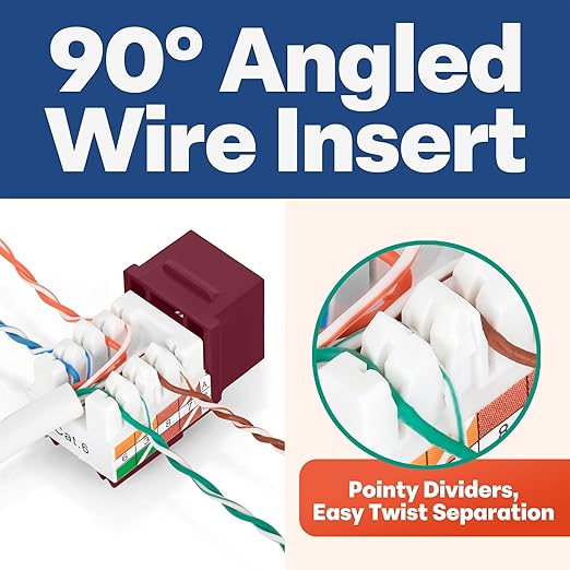 Everest 90° Angled RJ45 Cat6 Keystone Jacks 50-Pack in Red - Image 3