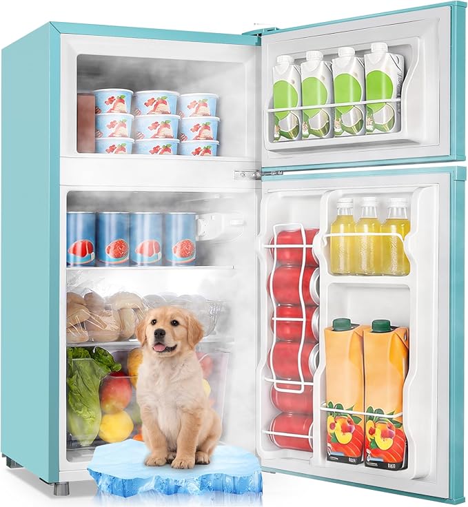 3.5 Cu.Ft Blue Mini Fridge With Freezer Compact Refrigerator for Dorm | Freestanding Fridge with 7 Level Adjustable Thermostat, Removable Shelves, Fast Cooling, Low Consumption by WANAI%C2%AE