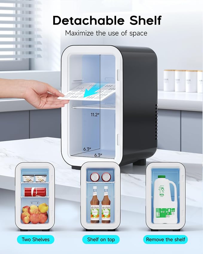 BEICHEN Mini Fridge,6 Liter / 8 Can Small Fridge for Bedroom, Car, Office | Cooler & Warmer for Food, Drinks, Skincare,Energy Saving, Low Noise,110V Ac/12V Dc,Compact & Portable,BLACK ﻿ - Image 3