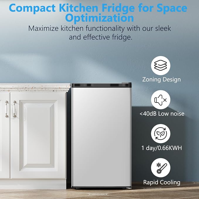 COWSAR 3.2 Cu.Ft Mini Fridge with Freezer for Bedroom Dorm, Silver | Single Reversible Door, 7 Temperature Settings, Energy Saving, 2 Removable Glass Shelves, Small Refrigerator for Apartment - Image 6