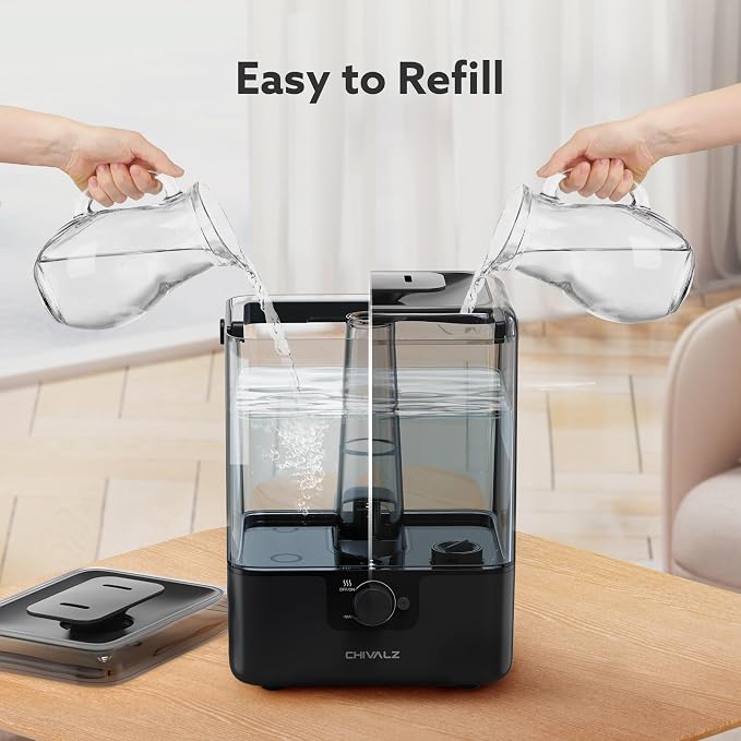 CHIVALZ Humidifiers for Bedroom Large Room Home, 6L Cool Mist Humidifier for Baby and Plant, Oil Diffuser, Top Fill Humidifier with Night Light, Quiet 26dB, Up to 50H, Black 1Pack - Image 5