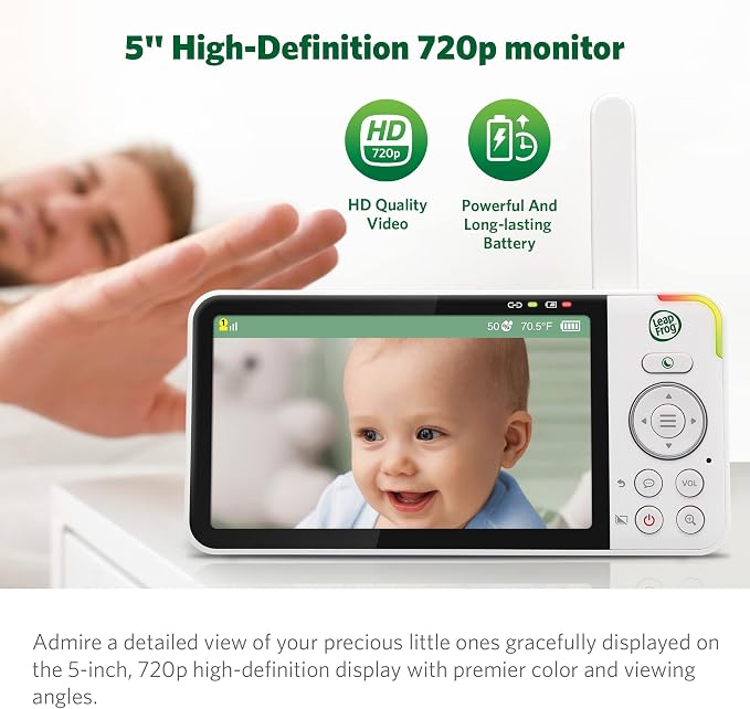 LeapFrog LF915-2HD Baby Monitor, 2 Cameras, 5” 720p Screen, 360° Pan-Tilt-Zoom - Image 5