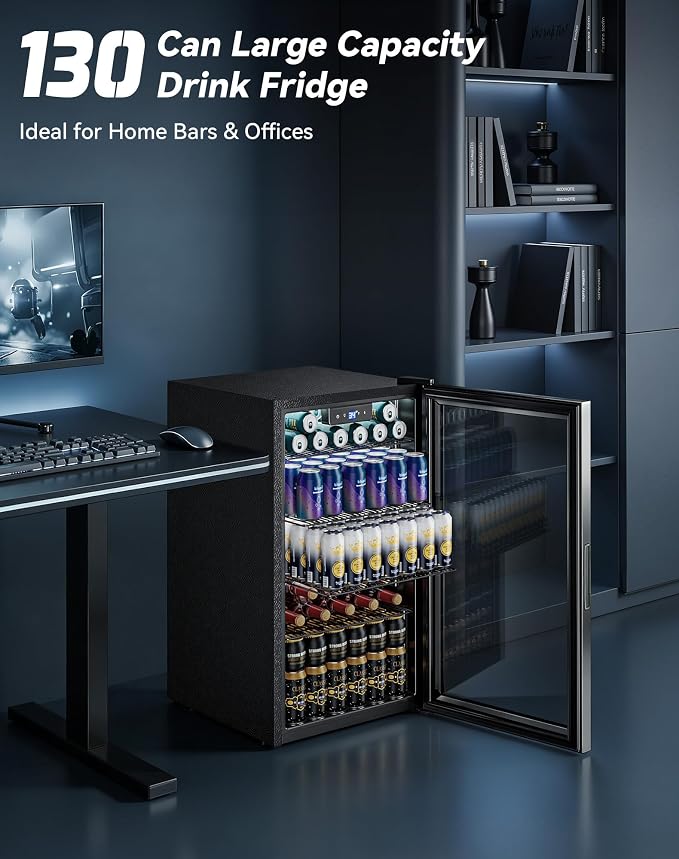 3.1 Cuft Beverage Fridge, 130 Can Mini Fridge, Glass Door, 34-64°F, Silver | LED Interior Light, Adjustable Removable Shelves, Freestanding for Bedroom, Office & Bar - Image 3
