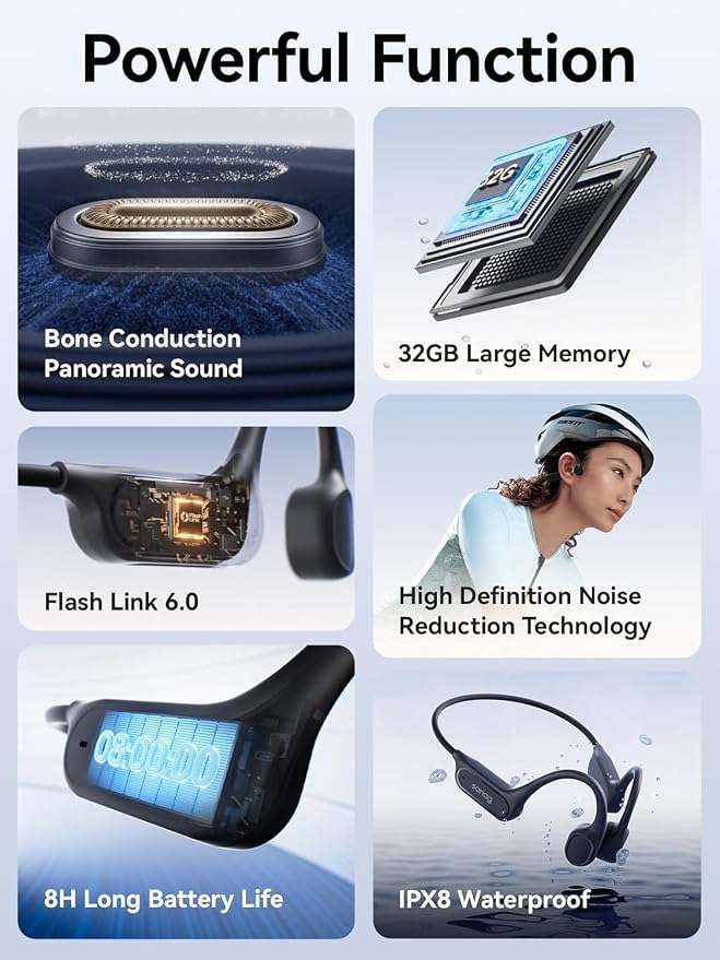 Sanag Swimming Bone Conduction Headphones Earbuds IPX8 Waterproof Underwater 8H Playtime Wireless Bluetooth Earphones with 32GB MP3 for Running Cycling Sport, Black - Image 7