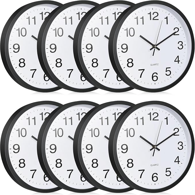 Inbagi 8 Pcs Wall Clock Bulk Large Silent Battery Operated Classroom Clocks by Inbagi