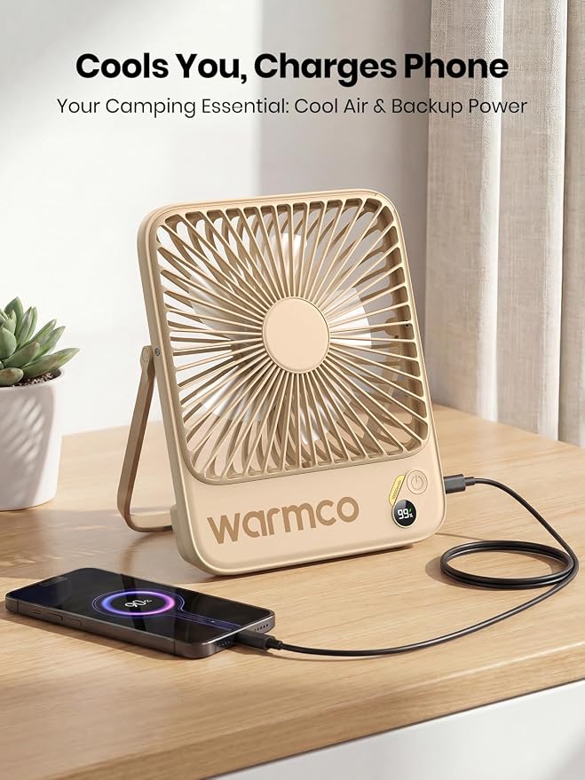 Warmco 10000mAh Portable Travel Fan 7-inch, Max 24H Runtime, Ultra-thin Quiet Rechargeable Battery Operated Desk Fan with Digital Display for Camping, Office, Bedroom, Cruise Essentials - Image 5