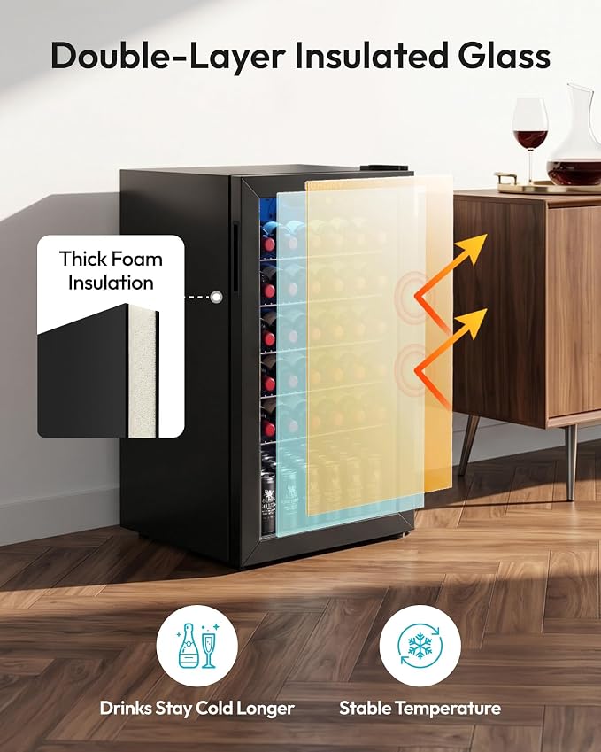 EUHOMY Beverage Refrigerator Cooler, 125 Can Mini Fridge with Glass Door for Soda Beer or Wine, Beverage Cooler for Home, Office, Bar with Removable Shelves, Black - Image 5
