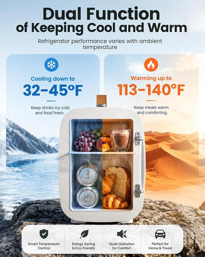 FANSEXPERT Cosmetic Fridge, Portable Mini Fridge for Skincare Food Drinks, 4L/6 Can Electric Plug In Cooler & Warmer, AC/DC Skincare Refrigerator for Bedroom Office Car Dorm (White) - Image 3