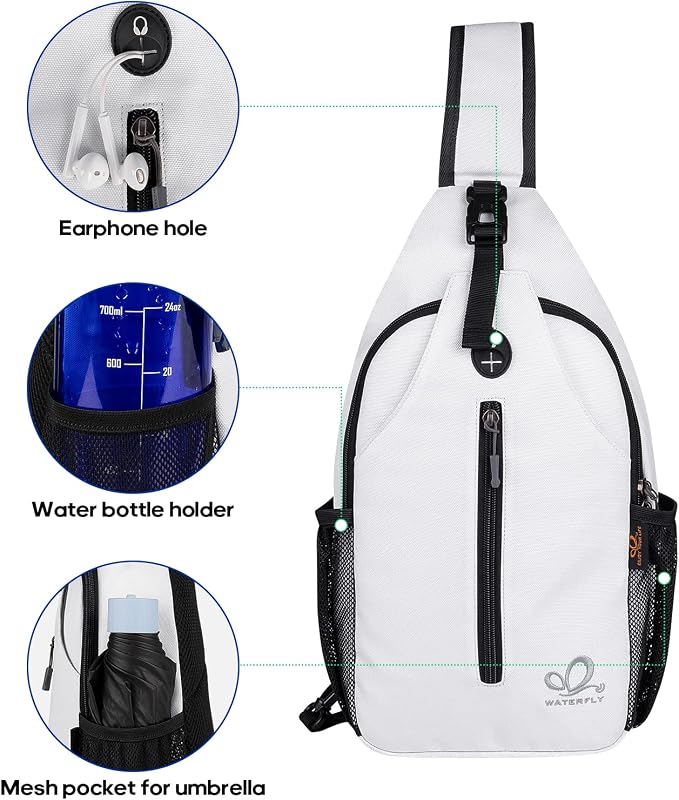 WATERFLY Crossbody Sling Backpack Sling Bag Travel Hiking Chest Bag Daypack - Image 4