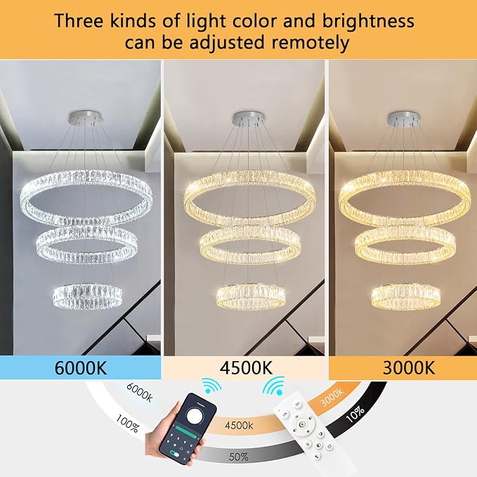 HAIXIANG Modern Glam Chandelier Crystal LED Remote Rings Chandelier Adjustable - Image 3