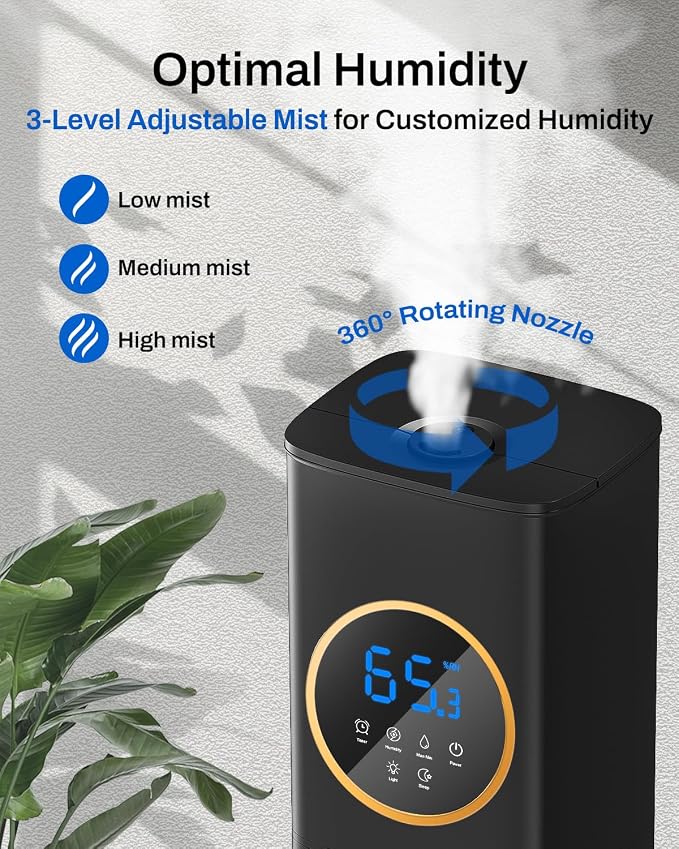 Humidifier Large Room Bedroom with Night Light, 2.1Gal(8L) Humidifiers for Home with Essential Oil Diffuser, Top Fill Whole House Cool Mist Humidifiers for Plants Baby Kids Adults(Black) - Image 4