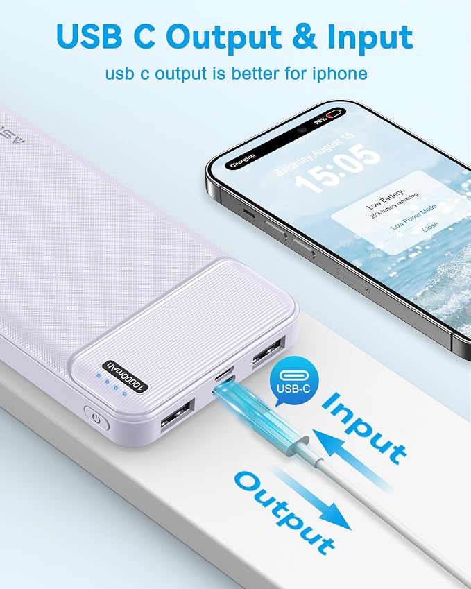 AsperX 2-Pack 10000mAh USB C Output Portable Charger Power Bank Fast Charging, Portable Phone Charger External Battery Pack for iPhone, Android, Google LG and Heated Vest - Image 3