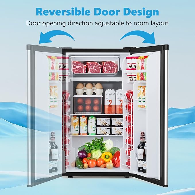 COWSAR 2.6 Cu.Ft Mini Fridge with Freezer for Bedroom Office, Silver | Single Reversible Door, 7 Temperature Settings, Energy Saving, 2 Removable Shelves, Compact Small Fridge for Apartment Dorm - Image 4
