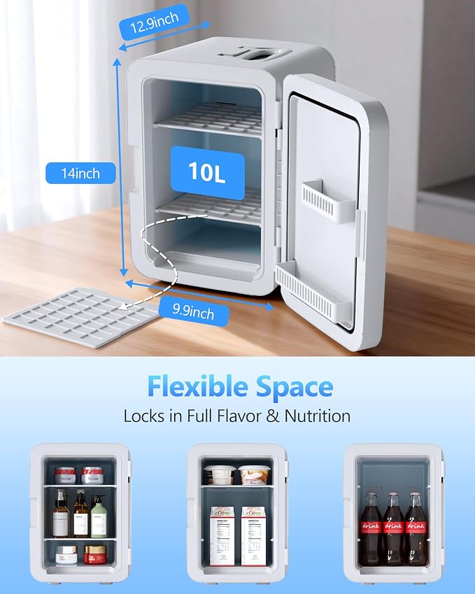 Antarctic Star Mini Personal Fridge Cooler, 10L Portable Compact Refrigerator, 2.6 Gal Small Cooler with AC/DC Adapters for Beverages, Food, Skincare, Bedroom, Office, Dorm Room, or Cabin, White - Image 2