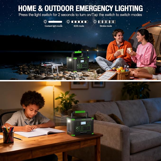 Portable Power Station 1000W (Peak 2000W), 999Wh Solar Generator, 110V Pure Sine Wave AC Outlet with PD 60W USB-C Fast Charging, Outdoor Camping RV Van Home Backup Off-Grid Living - Image 7