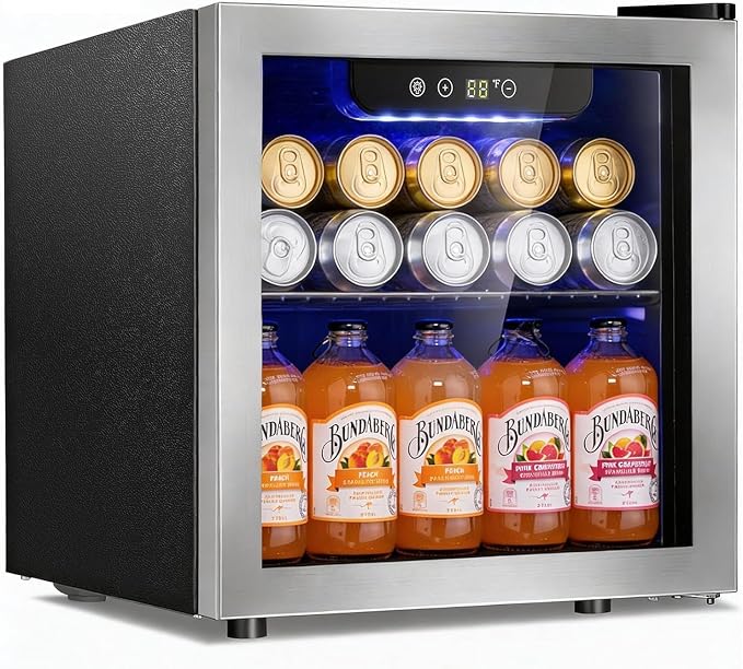 Antarctic Star 48 Can Mini Beverage Refrigerator, 1.3 Cu.Ft Compact Drink Cooler with Glass Door, Adjustable Temp 40-61°F, Quiet Freestanding Wine & Soda Cooler for Home Office Dorm, LED Lit by AntarcticStar