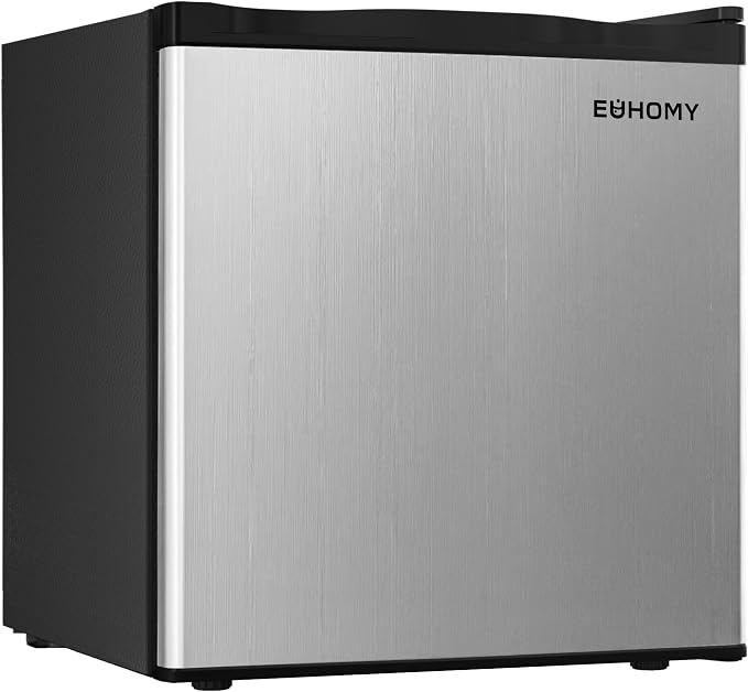 EUHOMY 1.7 Cu.Ft Mini Fridge, Reversible Single Door Compact Refrigerator, Energy Saving, Adjustable Thermostat, Mini Fridge for Bedroom, Office, Dorm, Silver by EUHOMY