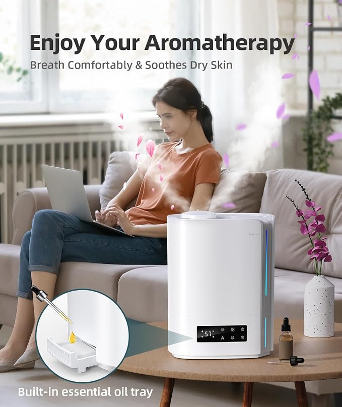 BREEZOME 6L Humidifiers for Bedroom Large Room & Essential Oil Diffuser, Ultrasonic Top Fill Cool Mist Humidifiers for Baby, Plants, Nursery Last up to 60 Hours, Smart Humidistat Control, Quiet, White - Image 5
