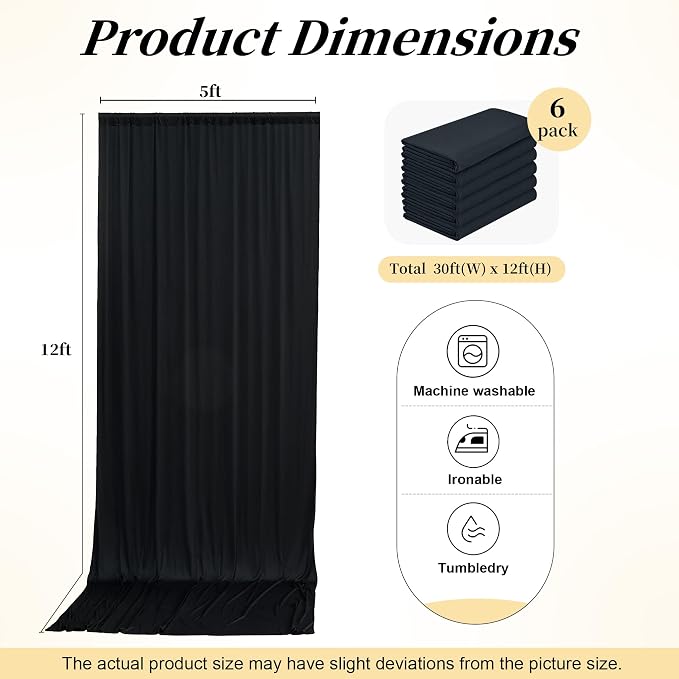 30ftx12ft Wrinkle Free Black Backdrop Curtains - Image 7
