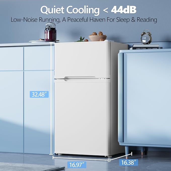 Electactic 2.5 Cu.Ft Mini Fridge with Freezer, Double-Door Compact Refrigerator, Adjustable Glass Shelves, Mechanical Thermostat & Leveling Feet, Space-Saving for Apartment/Dorm/Office, White - Image 4