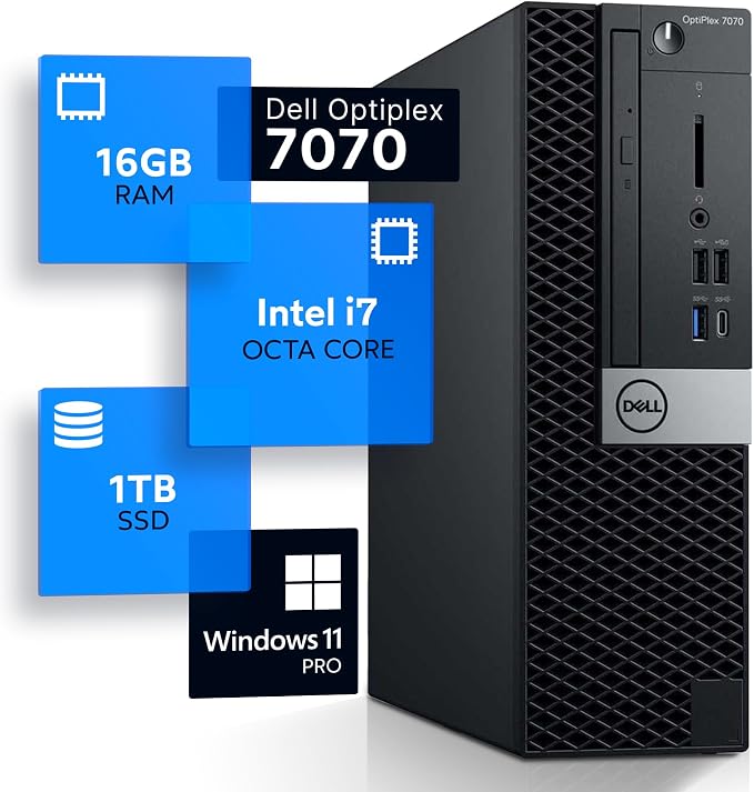 Dell Optiplex 7070 Desktop Computer | Hexa Core Intel i7 (3.4) | 16GB DDR4 RAM | 1TB SSD Solid State | Windows 11 Professional | Home or Office PC, Black (Renewed) by Amazon+Renewed