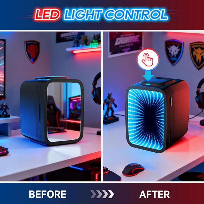 BEICHEN Mini Fridge, 4L/6 Can Small fridge with Dimmable Gaming Light | Cooler and Warmer，Portable Personal Fridge,LED lights Perfect for Gaming Experience,12v AC/DC for home and car,ultra-quiet - Image 3