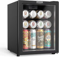 ROVSUN 46 Cans/1.0 Cu.Ft. Beverage Refrigerator Cooler, Countertop Small Fridge with Double Layer Glass Door & Adjustable Shelf for Bedroom Home, Quiet Mini Fridge for Soda Wine Beer, 43-64°F, Black by ROVSUN