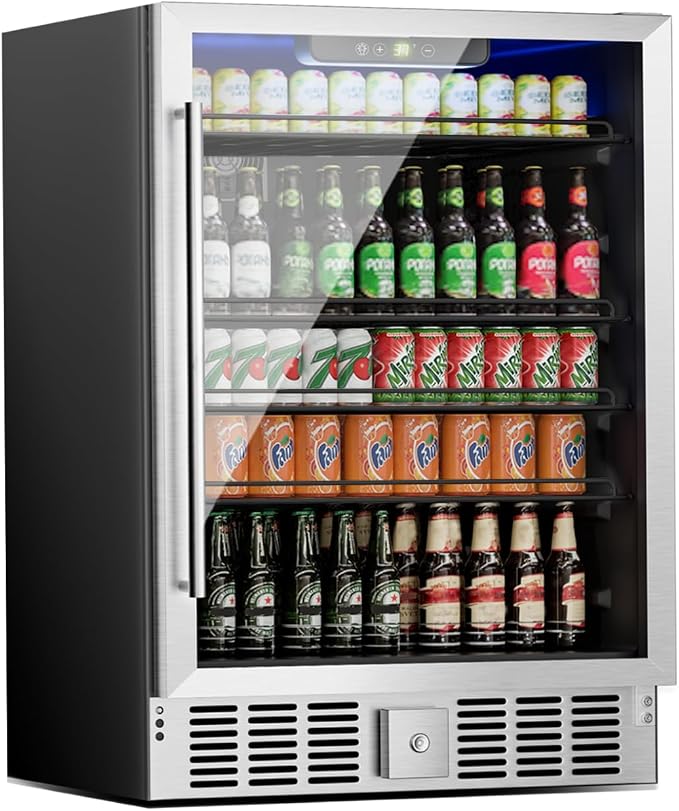 Compact Beverage Refrigerator, 5.3Cu.Ft/166 Can Mini Fridge with Glass Door and Digital Display, Small Drink Fridge with Adjustable Shelves for Soda, Silent Undercounter Mini Fridge for Home by Stopsad